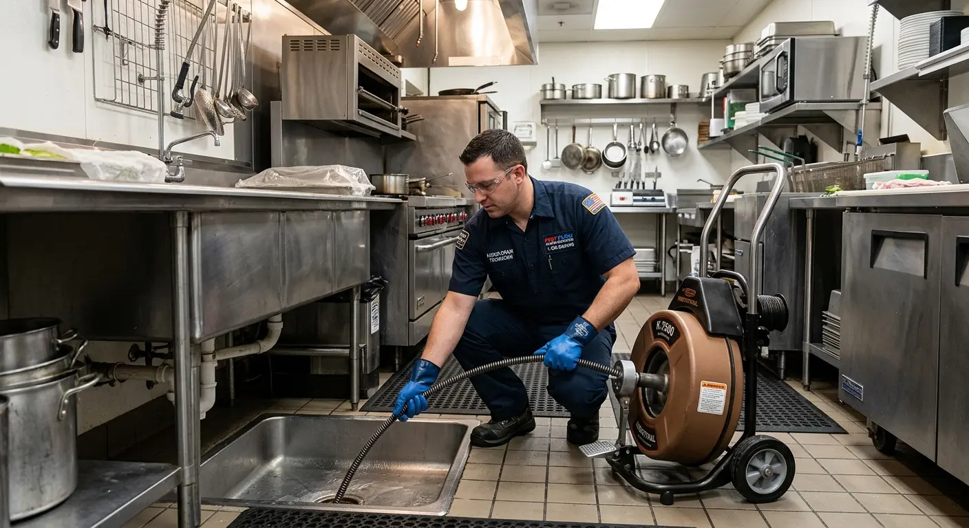 Commercial drain cleaning service in a restaurant kitchen in Peekskill