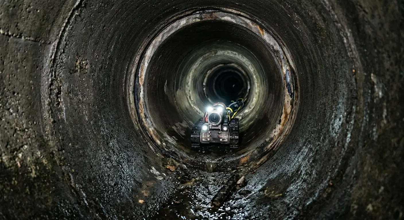 Robotic sewer camera inspecting pipe interior for Sewer Line Cleaning in Peekskill