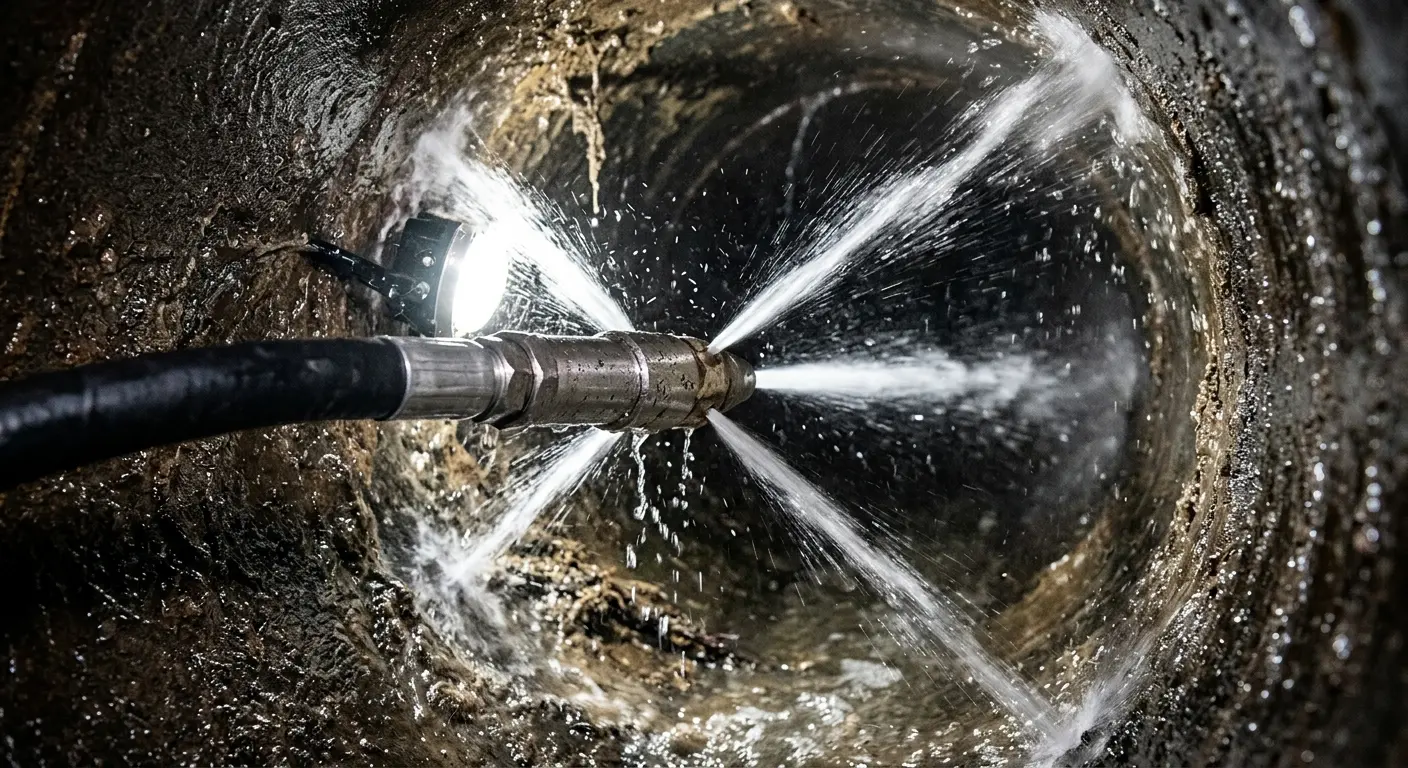 High-pressure hydro jetting nozzle cleaning sewer pipe for Sewer Cleanout in Peekskill